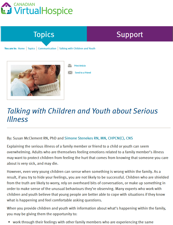 Talking With Children and Youth About Serious Illness